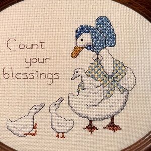 Embroidered Goose Family Wall Art